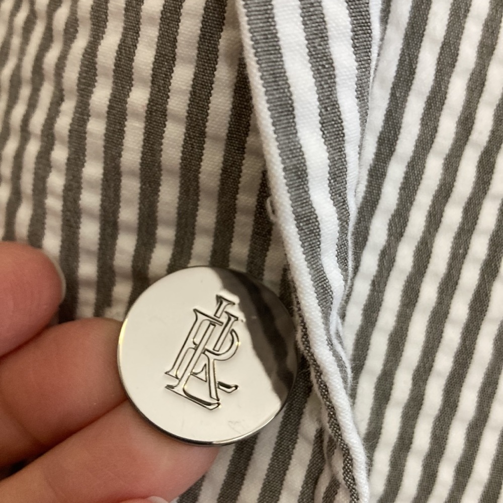 Lauren Ralph Lauren Blazer Womens 10 Gray White Seersucker Stripe Stretch Jacket - Picture 6 of 14